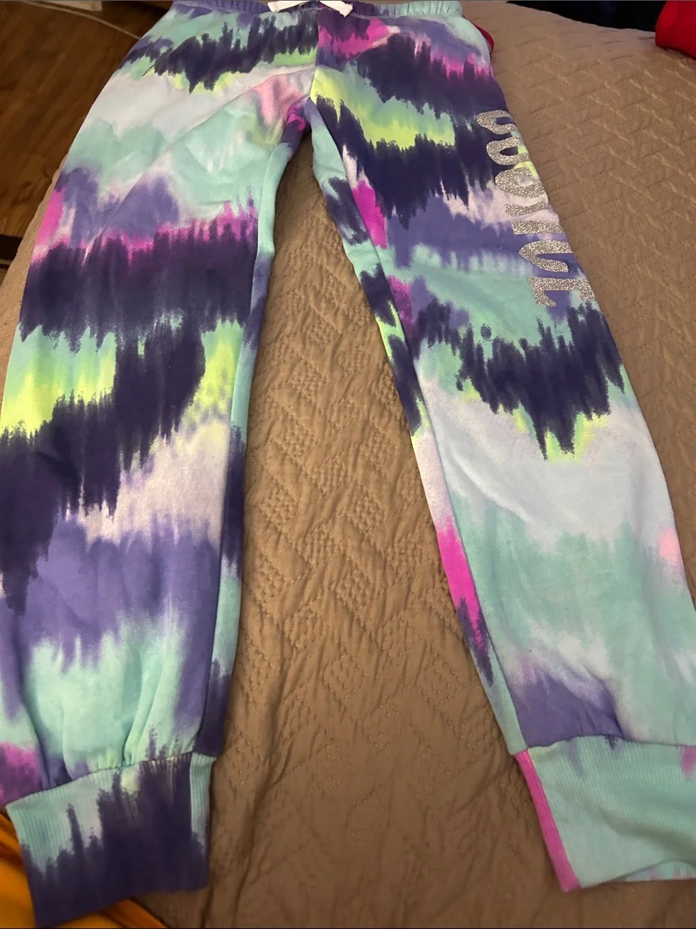 Justice Girls Tie-Dye Cropped Hoodie in Mint, Navy, Pink & Lime Size M(10)